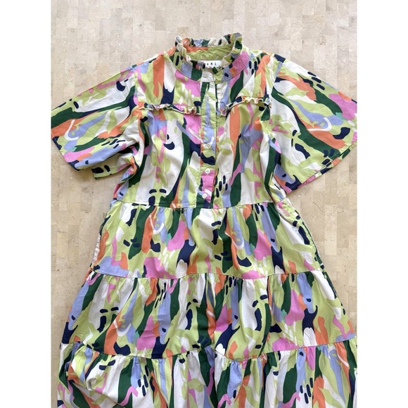 THML Anthro Dress Colorful Geometric Flutter Sleeve Tiered Swing Vacation Sz XS - Picture 4 of 9